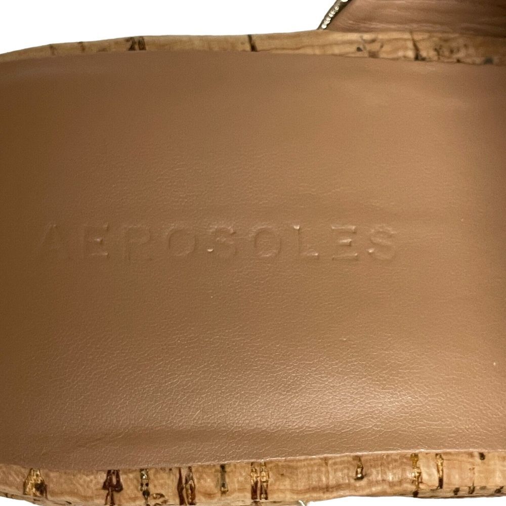 Aerosoles Zeff Womens Gold‎ Strappy Chunky Slides Leather Wedge Cork Size 10M - Picture 12 of 15